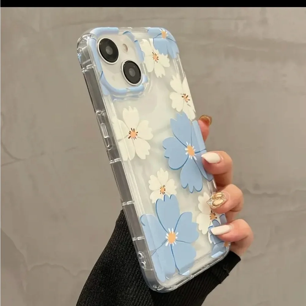iPhone Phone Case Blue & White  Floral Transparent Case - Picture 3 of 5